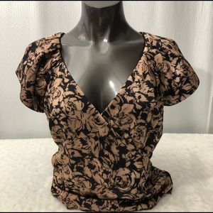 Ann Taylor Floral Rose Print Wrap Blouse Sz 10 NWT